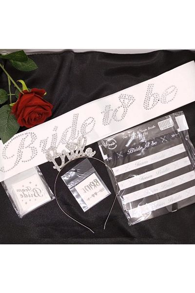 BKMC PARTY Luxury Bride Tobe 5-Piece Stone Crown Set White Silver Bachelor Party Set Ornament
