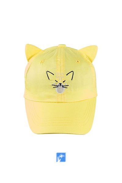 Kardelen Butik Denizli 100% Cotton Cat Hat with Nape Protection for Baby Girls (1-3 Years) (Size 48-50 cm)