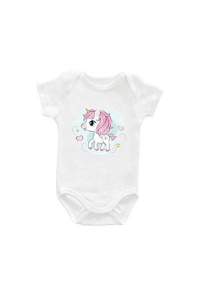 Printisimi Body bebelus "Baby unicorn", Alb, Bumbac