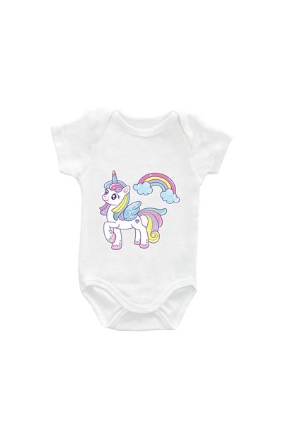 Printisimi Body bebelus "Mandru unicorn", Alb, Bumbac