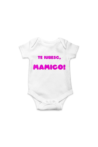 Printisimi Body bebelus "Te iubesc, mamico", Alb, Bumbac
