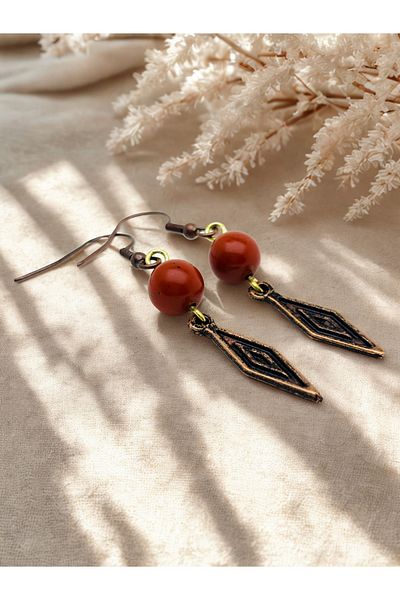 ayrestyle Red Jasper Stone Geometric Diamond Cut Women's Earrings 5 cm
