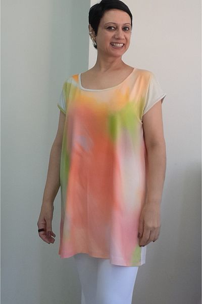Mertcan Butik Multi-Colored Tie-Dye Patterned Size Whole Coming Low Sleeve Combed Viscose T-Shirt