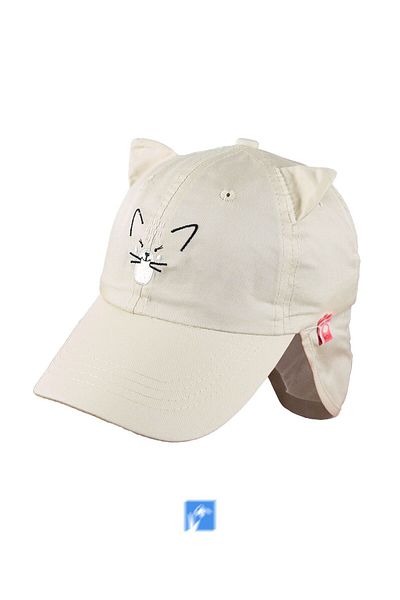 Kardelen Butik Denizli 100% Cotton Cat Hat with Nape Protection for Baby Girls (1-3 Years) (Size 48-50 cm)