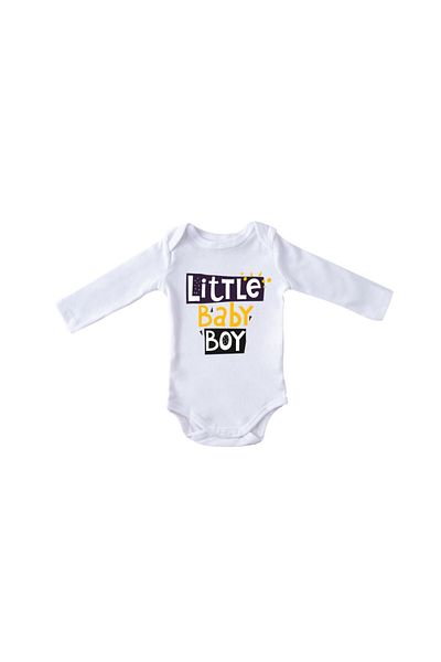 Printisimi Body bebelus "Little baby boy", Alb, Bumbac