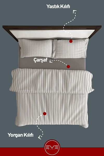 Eve Tekstil طقم غطاء لحاف فاخر مزدوج مخطط من الساتان مقاس 200 × 200 سم