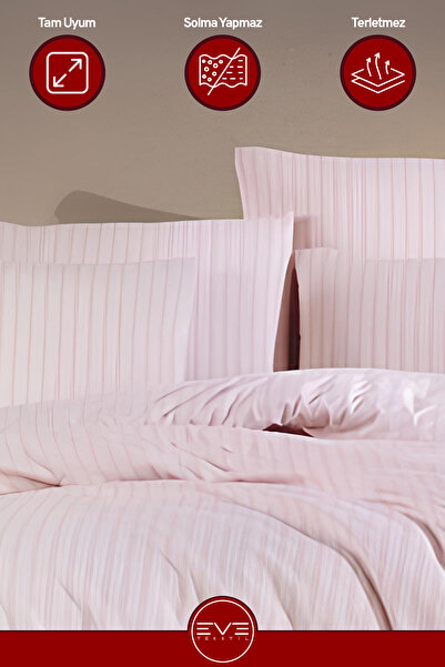 Eve Tekstil Saten Çizgili Çift Kişilik Lüks Nevresim Takımı Set 200x200 Cm