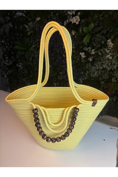 MaVaux Fiona Stylish Straw Shoulder Bag with Natural Wooden Bead Detail