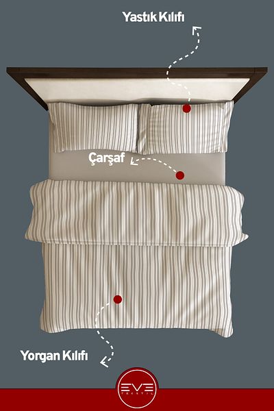 Eve Tekstil طقم غطاء لحاف فاخر مزدوج مخطط من الساتان مقاس 200 × 200 سم