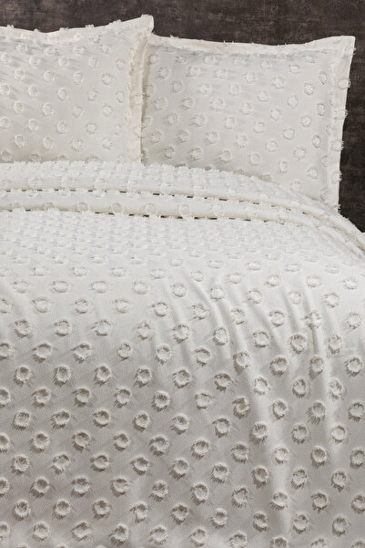bursa çeyiz Best House Decor Pompom Delux Double Bedspread 240X 250 2 Pillows - Ecru -