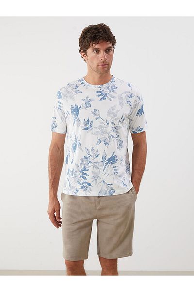 LC Waikiki Ecru Crew Neck Printed Combed Cotton Men's T-Shirt