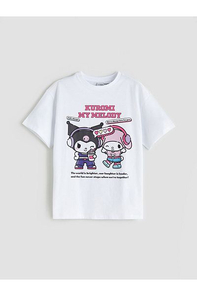 LC Waikiki White Crew Neck Kuromi Printed Girl's T-Shirt