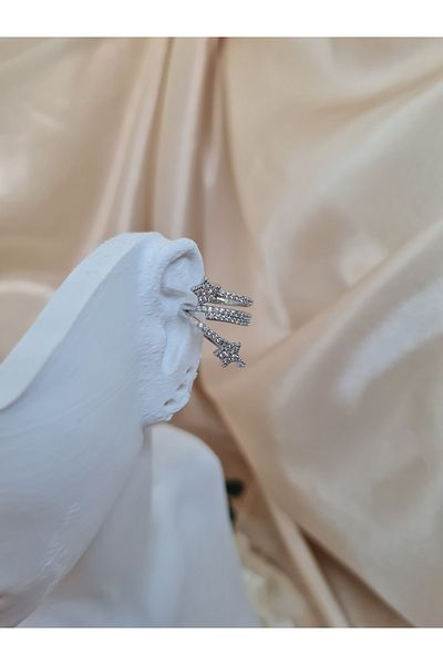 ZEYM Silver Color Earcuff with Star Detail and Stone – Shiny Ear Accessory with Clip