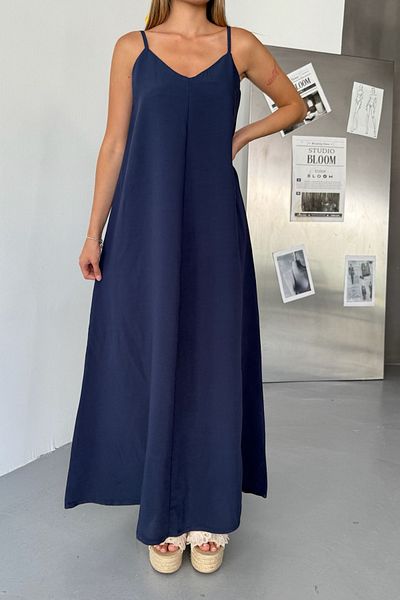 adba style 4024 Modal Woven Adjustable Strap Collar Gathered Women's Dress