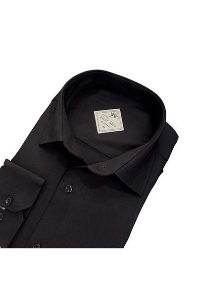 GÖMLEK GALERİSİ Men's Classic Wide Relaxed Fit Long Sleeve Solid Cotton Shirt with Pockets