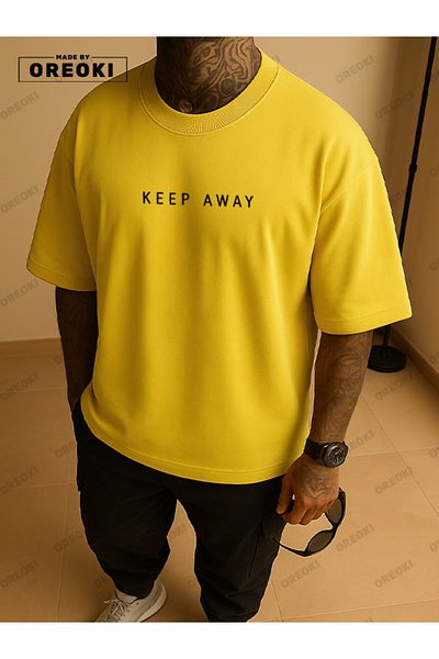 EFFRENATU Stay Away Printed Cotton Fabric Men's Yellow T-Shirt