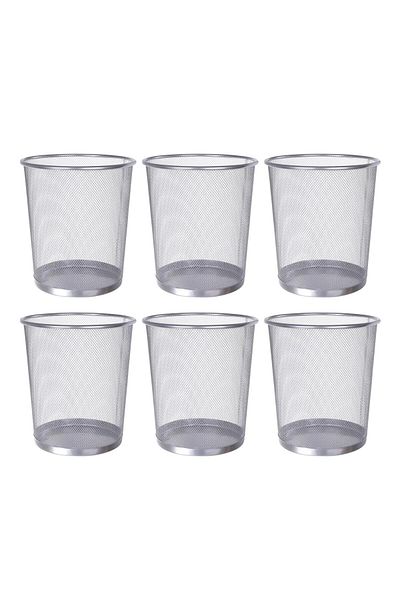 AKC Set Of 6 Silver Metal Mesh Waste Bins, Multi-purpose Trash Cans For Office, Home, Kitchen