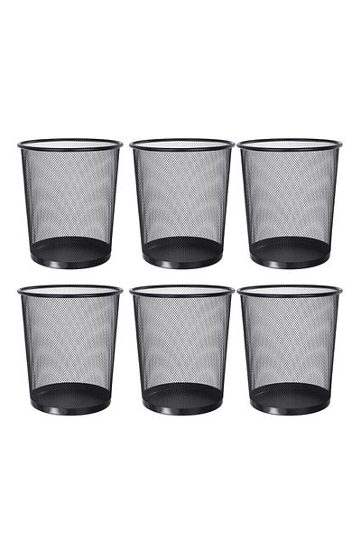 AKC Mesh Wastebasket Trash Can – Silver & Black Steel Round Bin For Office, Home, Bathroom