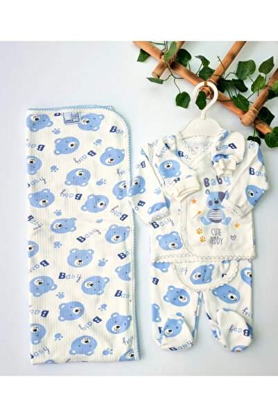 Baby Wings Ayıcık Baskılı Cute Teddy 5 li Set Battaniyeli Yenidoğan Hastane Çıkışı