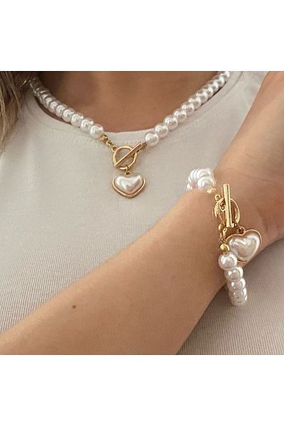 STEELMAKER JEWELRY مجموعة قلادة وسوار من اللؤلؤ الاصطناعي