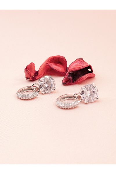 luree accessories Round Cut Stone Steel Earrings