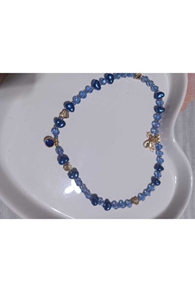 Fata Morgana Accessory Mavi Pırıltı Uçlu Kum Boncuklu Kolye
