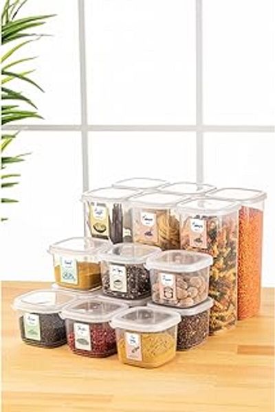 NETWORK ART 15-Piece Peggy Food Storage Container with Color Labels 9X(0.55 Liter) - 6X(1.75 Liter) White