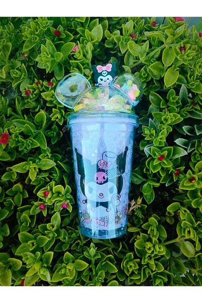 MRShopping Mr Kuromi Themed Cute Straw Cup with Lid 500 ml – for Cold Drinks
