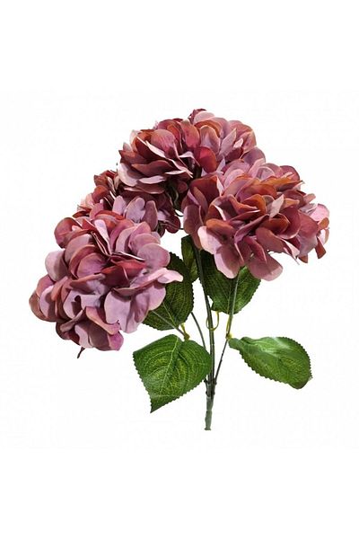 OEM Flori artificiale, buchet 5 fire, hortensie, 42 cm, bordo