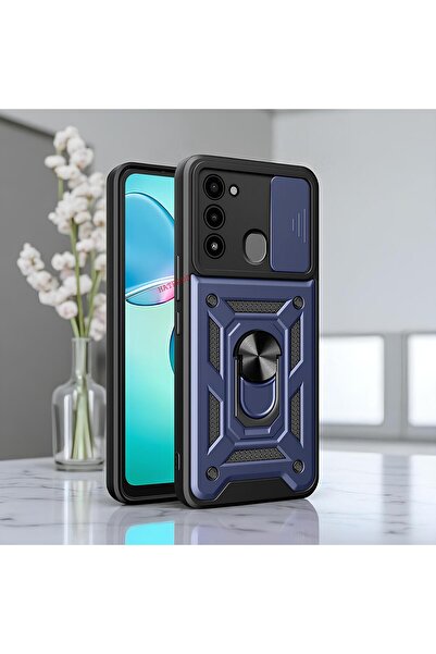 Hatreds Tecno Spark 8C Kılıf Magnetik Standlı Sürgülü Kamera Korumalı TPU Tan...