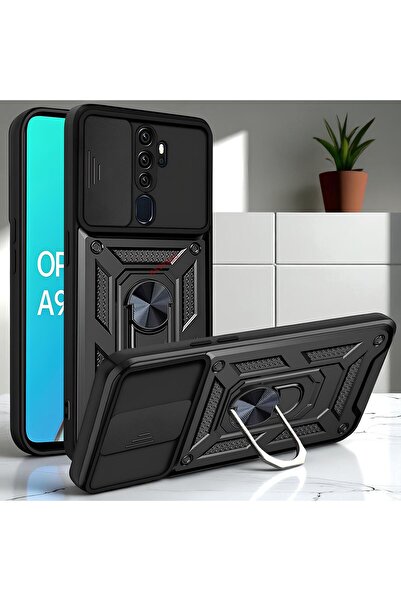 Hatreds Oppo A9 2020 Kılıf Magnetik Standlı Sürgülü Kamera Korumalı TPU Tank ...