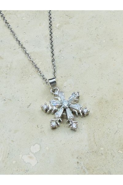 Snartun Silver Snowflake Detailed Movable Steel Necklace with Zircon Stone I Special Box