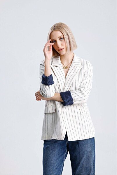 Fovere Жіночий смугастий лляний блейзер - вишуканий дизайн з підкладкою