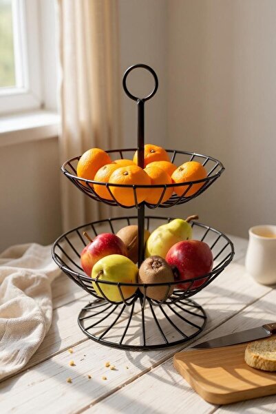 Turkco Dekoratif İki Katlı Asılabilir Özellikli Meyvelik Sebzelik, 40x28x16cm