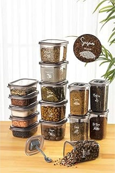 NETWORK ART 15-Piece Spice Storage Container Set Advantageous Package 5X(0,40, 0,45, 0,55 Liters) Super Se with Label Spoon