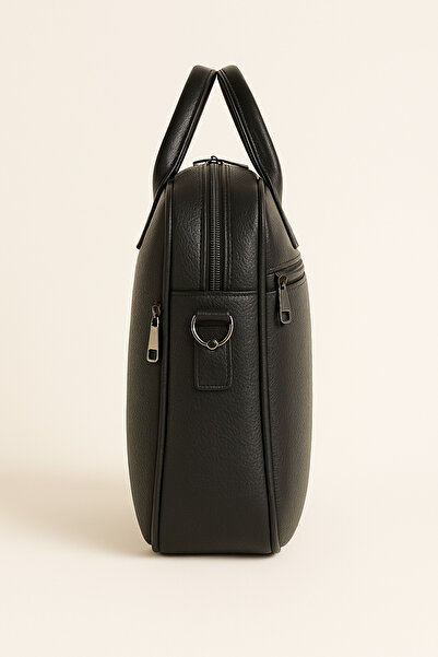 Çantachım حقيبة كمبيوتر محمول جلدية مقاس 15.6 بوصة مع حجرة وثيقة باللون الأسود