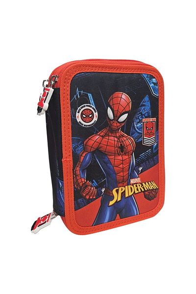 SPIDERMAN Pencil Case With Three Compartments, Equipped, 43 Pieces, Multicolor, Happy,