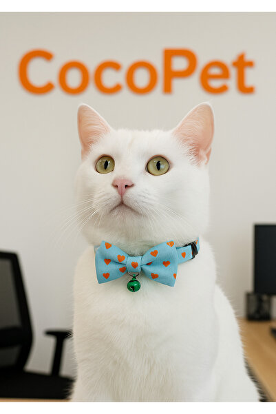 Cocopet Papyonlu Kedi Boyun Tasması Turkuaz Kalpli fiyonk kedi tasması