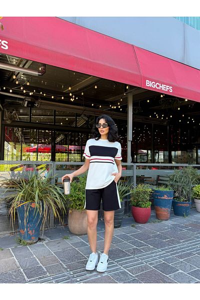 sportiness Modal Fabric Front Stripe Shorts Suit