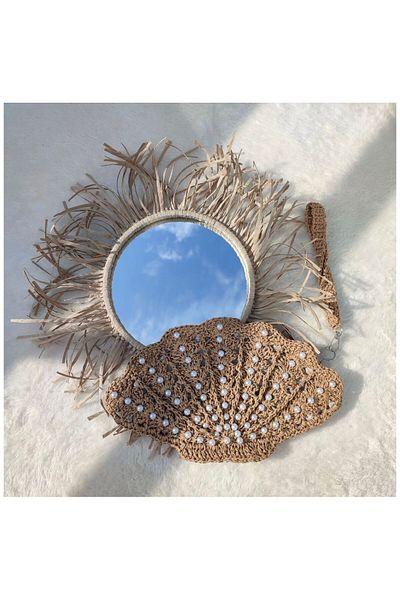 ÖRGÜCÜ DESİGN Oyster Bag with Straw Pearls - Straw Bag