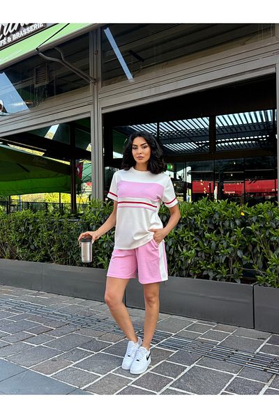 sportiness Modal Fabric Front Stripe Shorts Suit