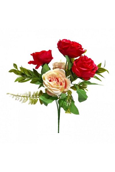 OEM Flori artificiale, bujori, buchet de 5 tulpini, 30 cm, roșu și crem
