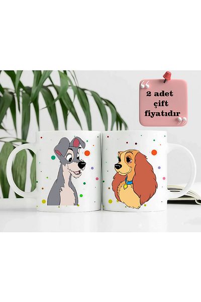 GünayStore Tramp and Lady Dear Friend Coffee Mug Cup 2 Pcs 300 ml