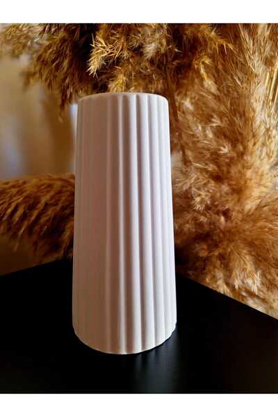 Dekor 16*8 cm Premium Taş Tozu Beyaz Boyanabilir Vazo & Dekoratif Vazo % İska...