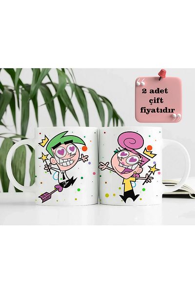 GünayStore My Family Is a Pretty Cosmo and Wanda Dear Friend Coffee Mug 2Pcs 300 ml