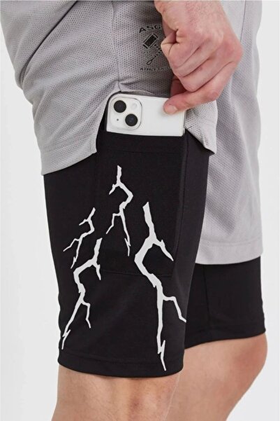 MODA Unisex εμπριμέ σορτς με αθλητικό κάτω καλσόν με εσωτερική τσέπη - γκρι