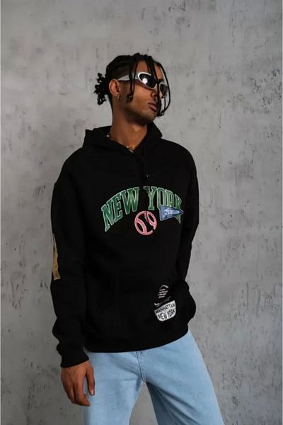 Silerra Men's Printed Hooded Sweatshirt - Black