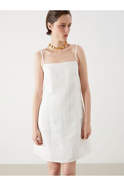 LC Waikiki New Season Square Neck 0 Linen Mini Dress - S5R041Z8