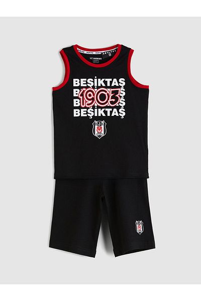 LC Waikiki New Season Crew Neck Besiktas Printed Boys' Shorts Pajama Set - S5Im36Z1