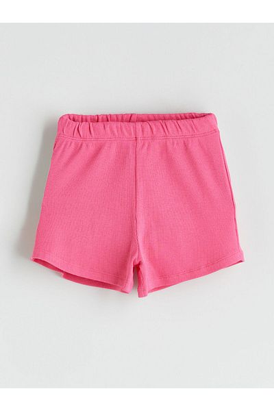 LC Waikiki Pink Elastic Waist Striped Girl's Shorts 2-Piece